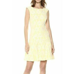 Nanette Lepore Yellow & White Floral Lace Dress Size 8 Sleeveless Fit & Flare St